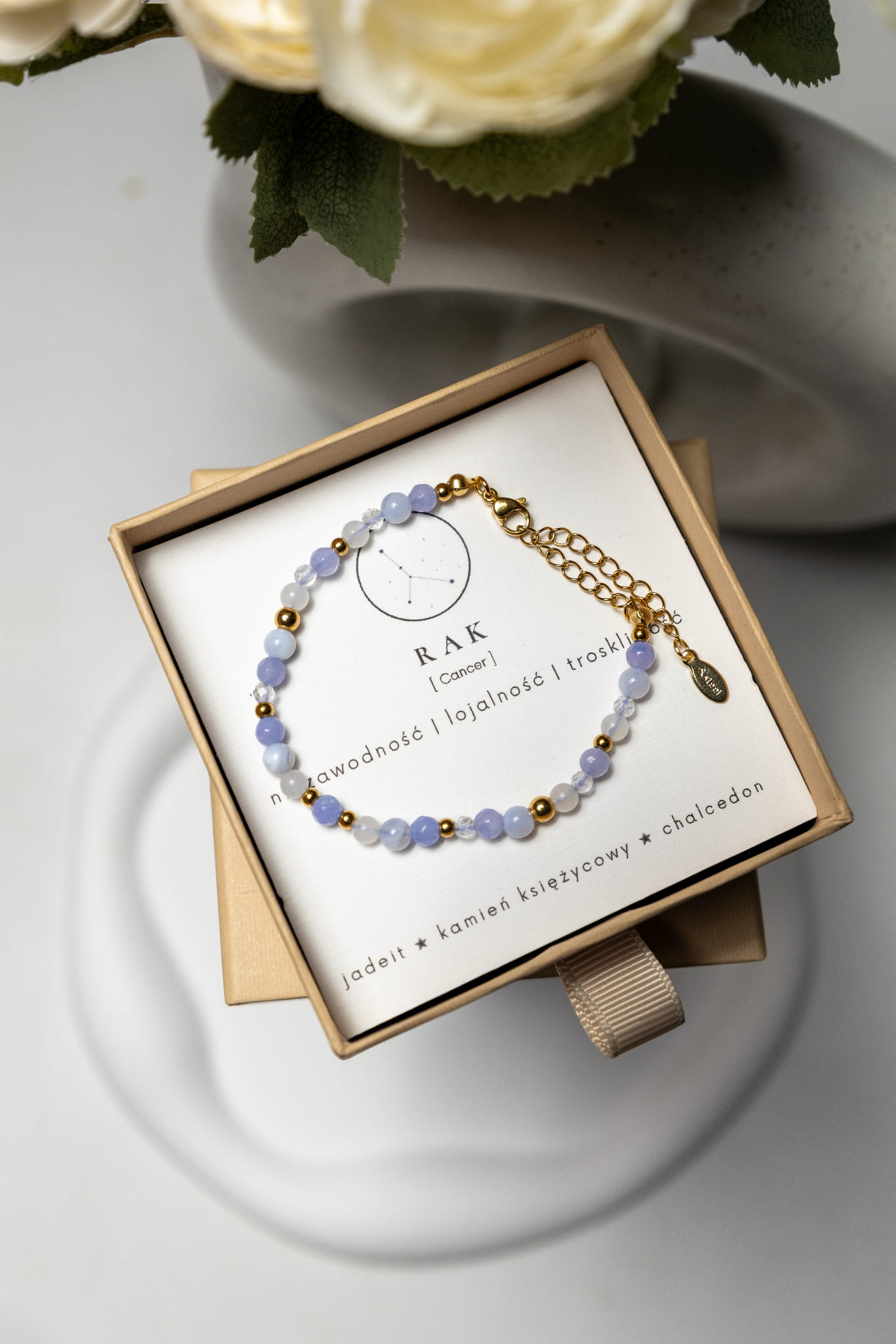 RAK premium - bransoletka znaku zodiaku  - jadeit , kamień księżycowy , chalcedon