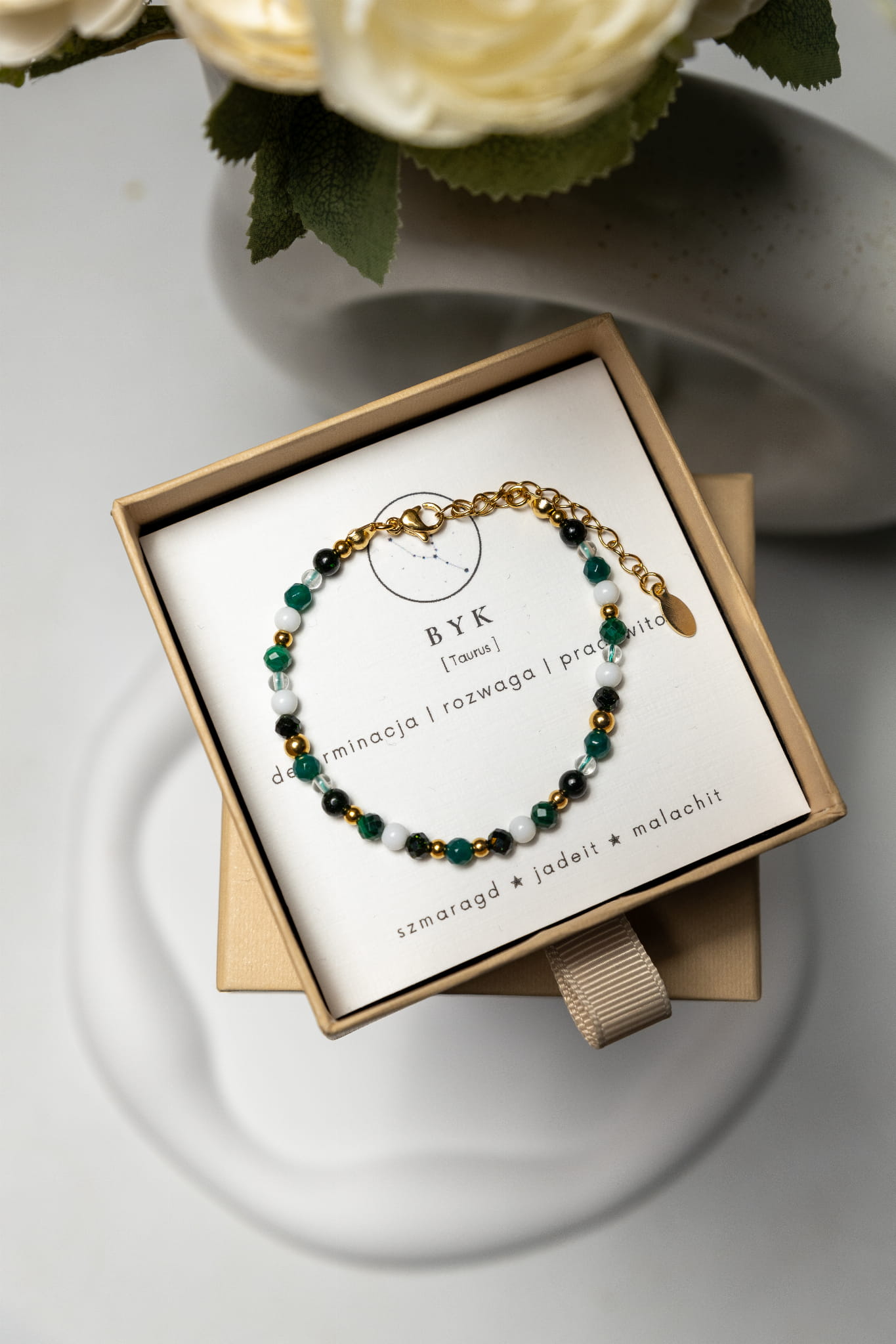 BYK premium - bransoletka znaku zodiaku  -  jadeit, szmaragd , malachit